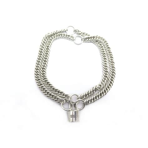 collier hermes cadenas sautoir double chaine en argent.